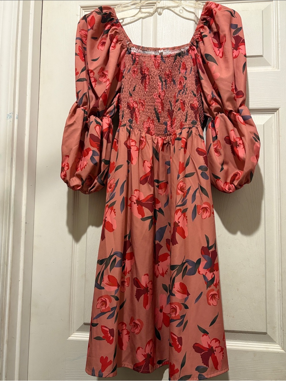 Pink Floral Puff Sleeve Mini Dress